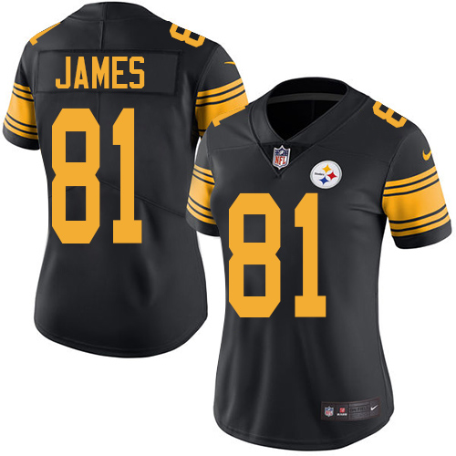 Nike Steelers #81 Jesse James Black Women's Stitched NFL Limited Rush Jersey - Click Image to Close